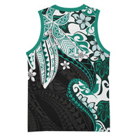 Monstera Plumeria Flowers Teal Basketball Jersey Polynesian Pattern LT01 - Polynesian Pride