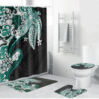 Monstera Plumeria Flowers Teal Bathroom Set Polynesian Pattern LT01 Bathroom Set (4 pcs) Teal - Polynesian Pride
