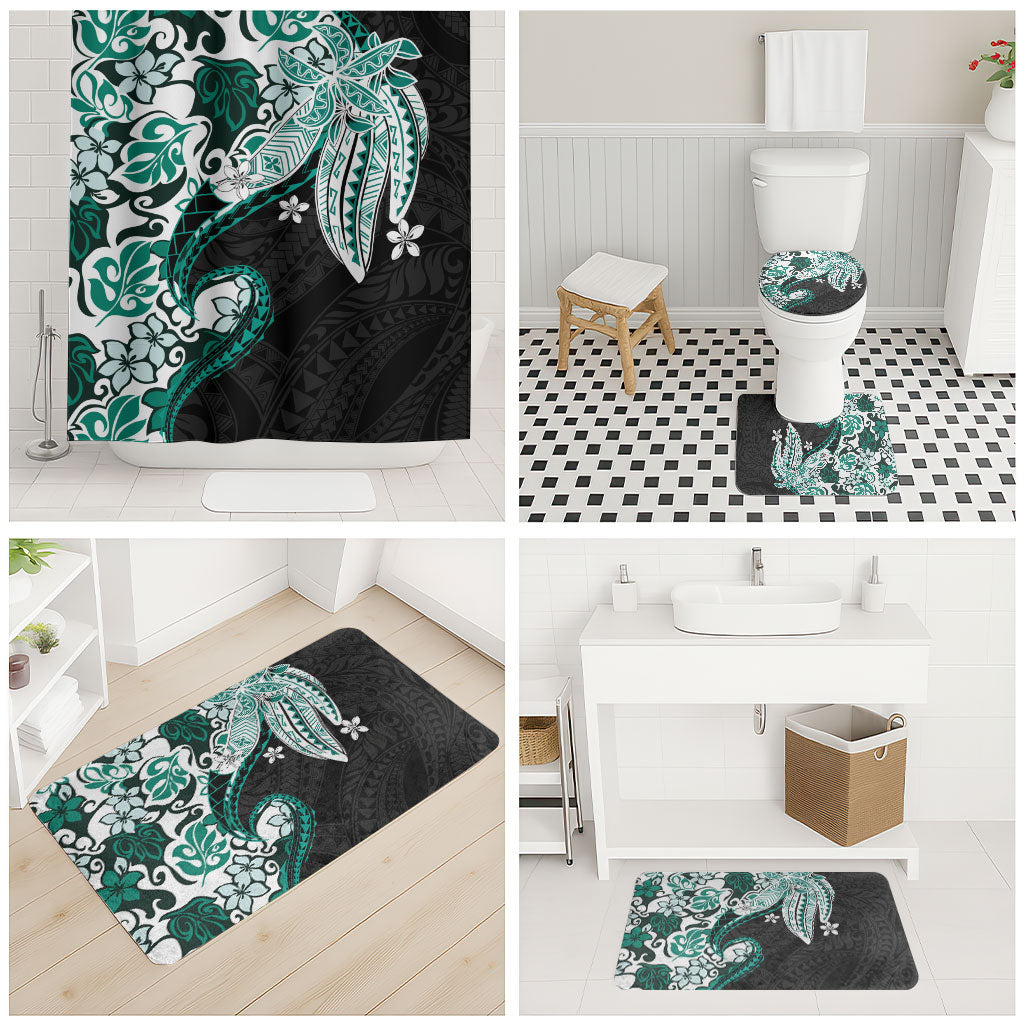 Monstera Plumeria Flowers Teal Bathroom Set Polynesian Pattern LT01 - Polynesian Pride