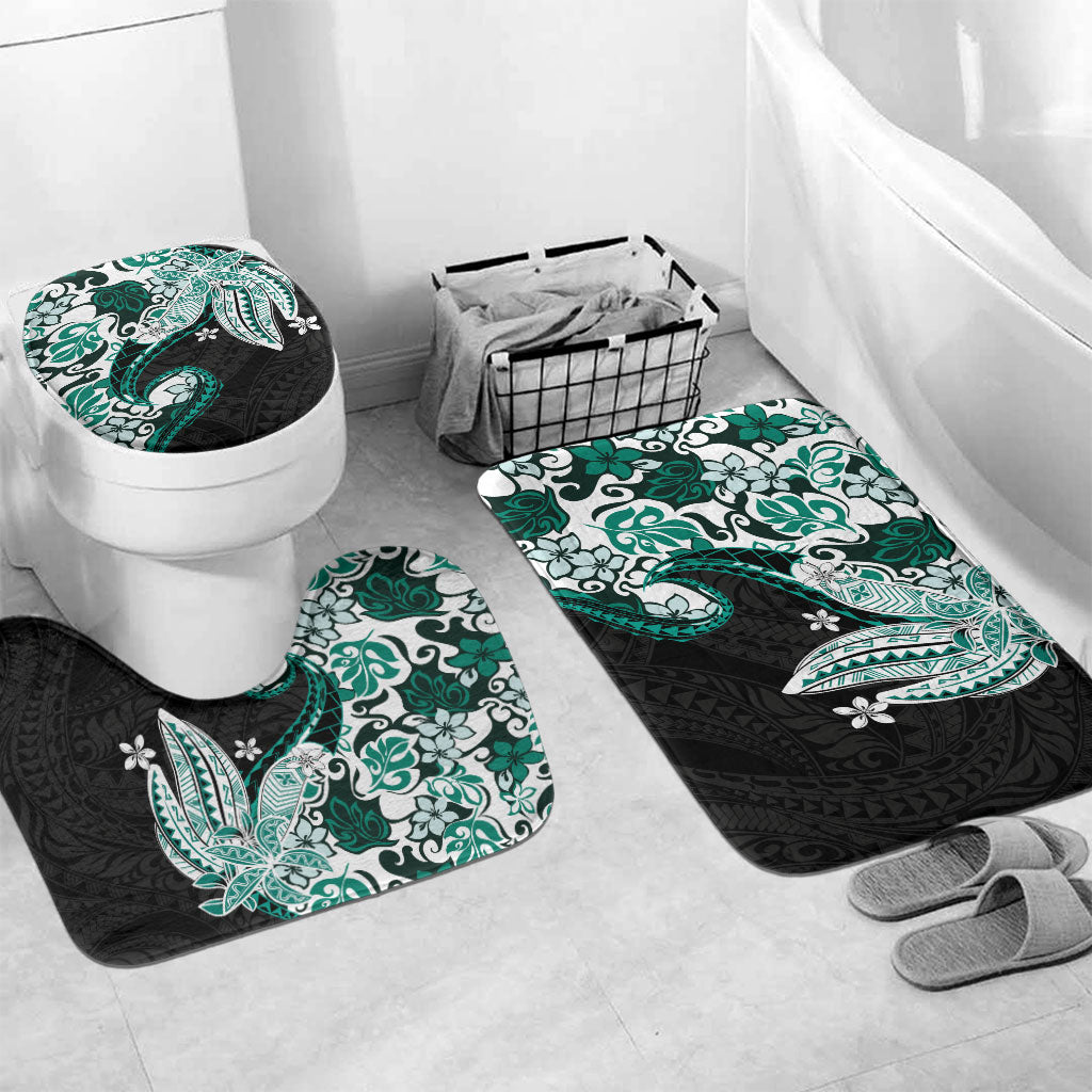 Monstera Plumeria Flowers Teal Bathroom Set Polynesian Pattern LT01 Mat Set Only (3 pcs) One Size Teal - Polynesian Pride