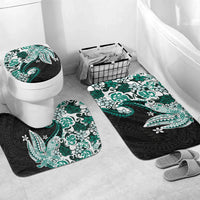 Monstera Plumeria Flowers Teal Bathroom Set Polynesian Pattern LT01 Mat Set Only (3 pcs) One Size Teal - Polynesian Pride