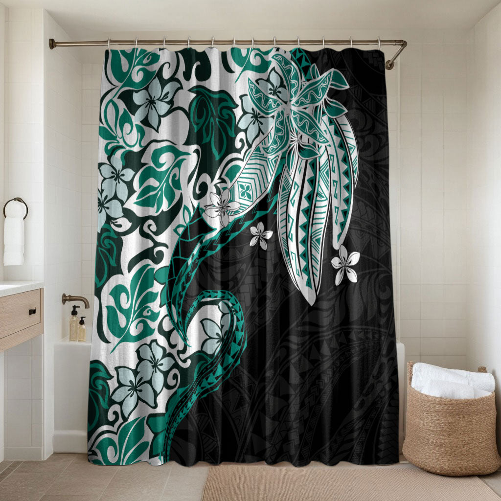 Monstera Plumeria Flowers Teal Bathroom Set Polynesian Pattern LT01 Shower Curtain Only Teal - Polynesian Pride