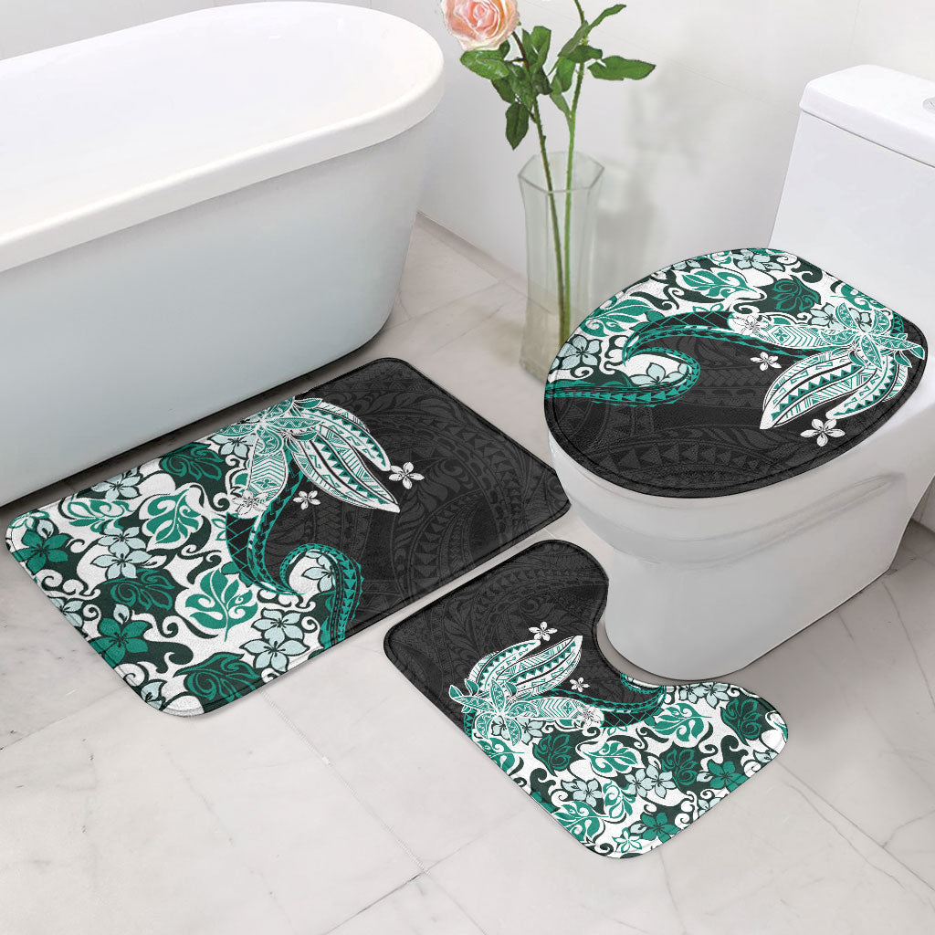 Monstera Plumeria Flowers Teal Bathroom Set Polynesian Pattern LT01 - Polynesian Pride