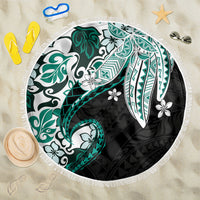 Monstera Plumeria Flowers Teal Beach Blanket Polynesian Pattern LT01 One Size 150cm Teal - Polynesian Pride