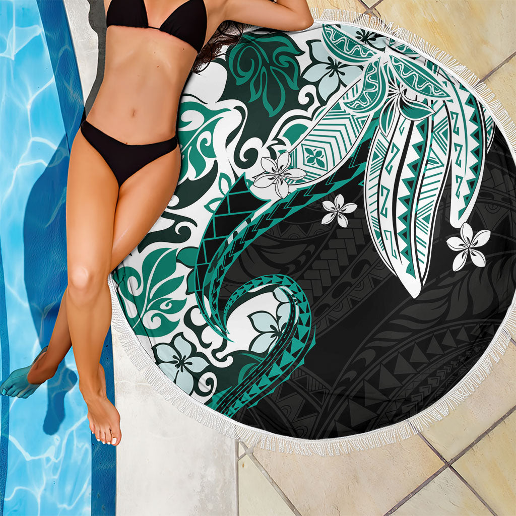Monstera Plumeria Flowers Teal Beach Blanket Polynesian Pattern LT01 - Polynesian Pride