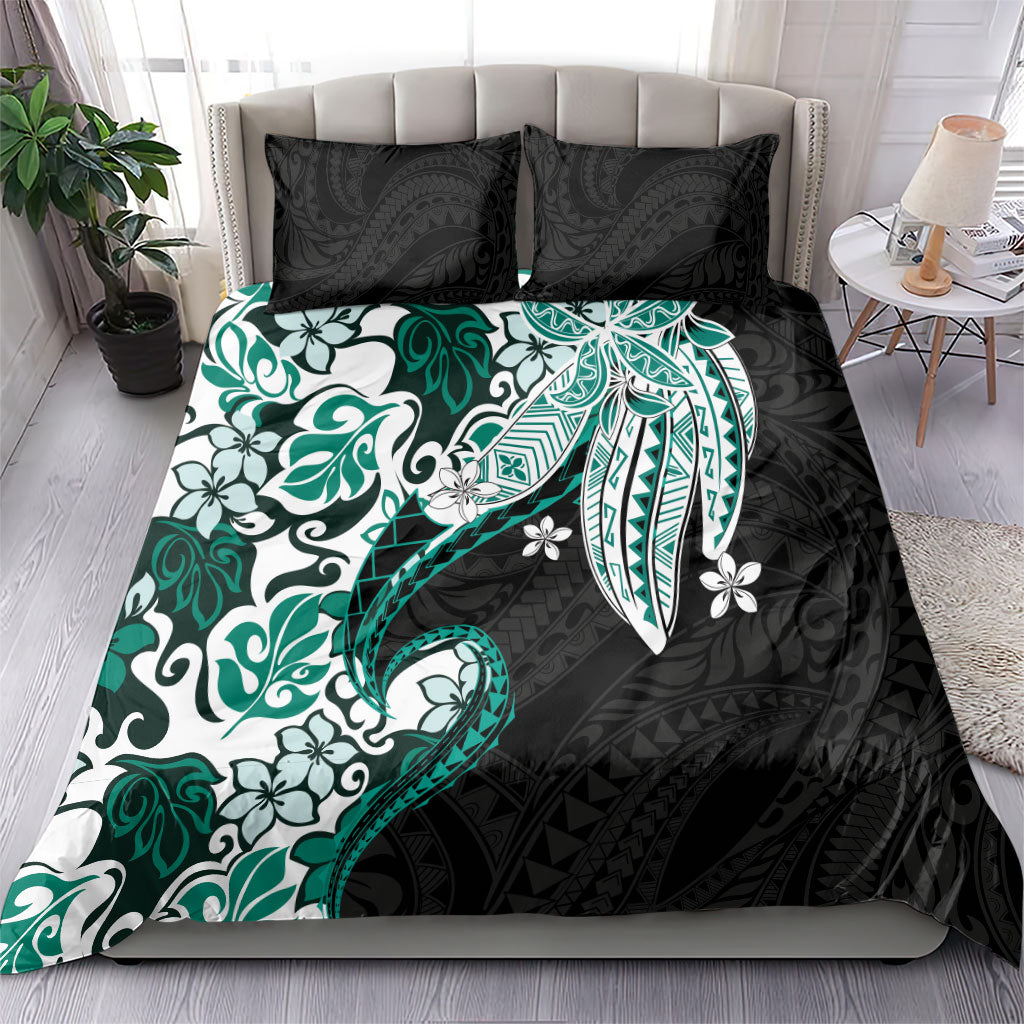 Monstera Plumeria Flowers Teal Bedding Set Polynesian Pattern LT01 - Polynesian Pride
