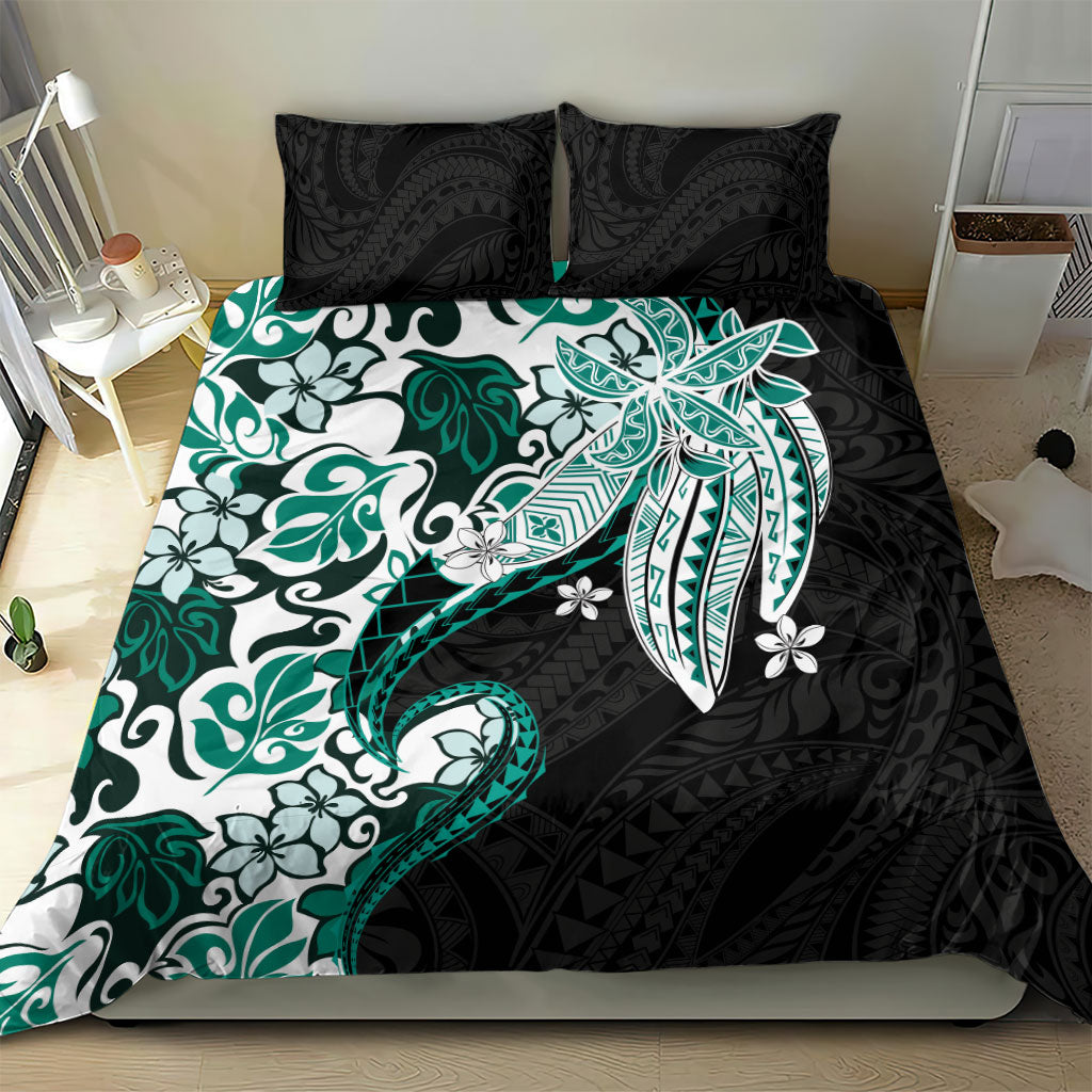 Monstera Plumeria Flowers Teal Bedding Set Polynesian Pattern LT01 - Polynesian Pride