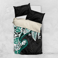 Monstera Plumeria Flowers Teal Bedding Set Polynesian Pattern LT01 US Twin 172cm x 218cm Teal - Polynesian Pride