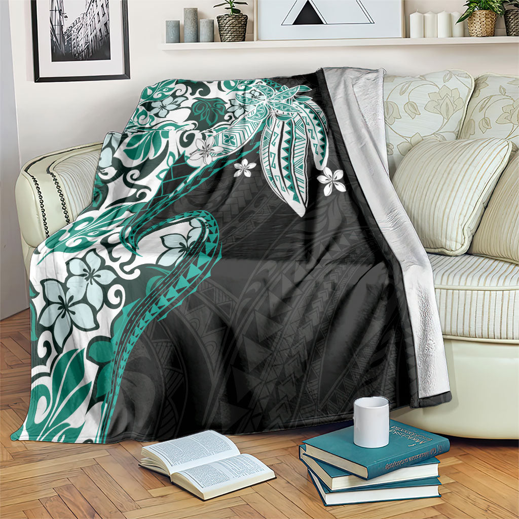 Monstera Plumeria Flowers Teal Blanket Polynesian Pattern LT01 Teal - Polynesian Pride