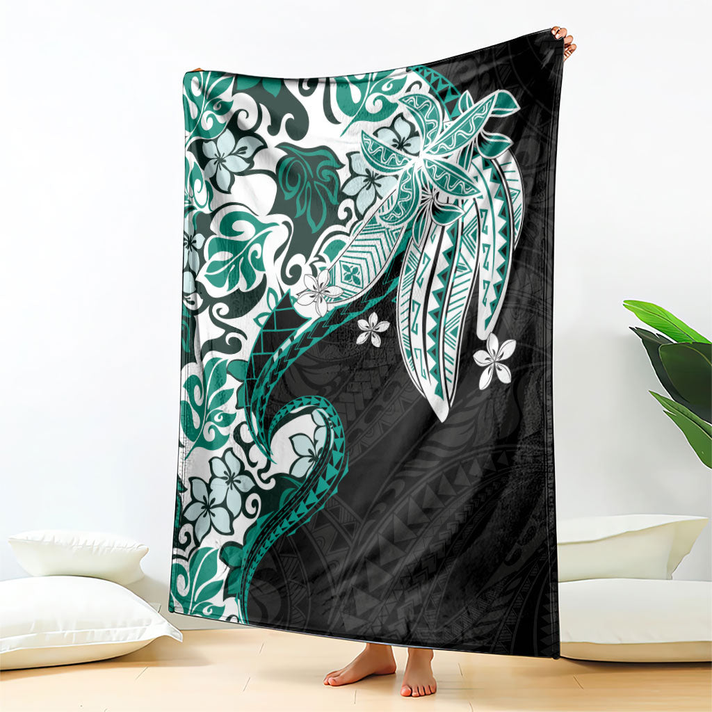 Monstera Plumeria Flowers Teal Blanket Polynesian Pattern LT01 - Polynesian Pride