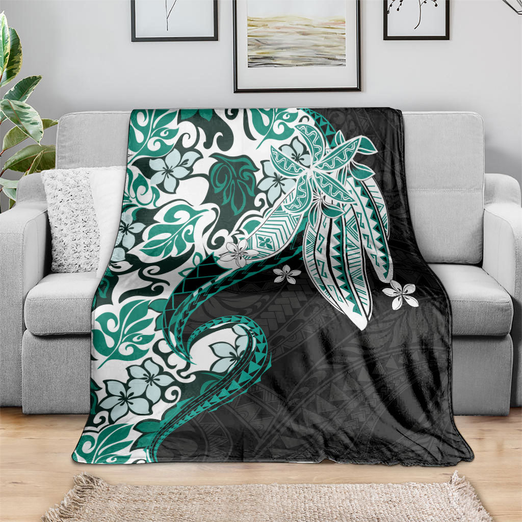Monstera Plumeria Flowers Teal Blanket Polynesian Pattern LT01 - Polynesian Pride