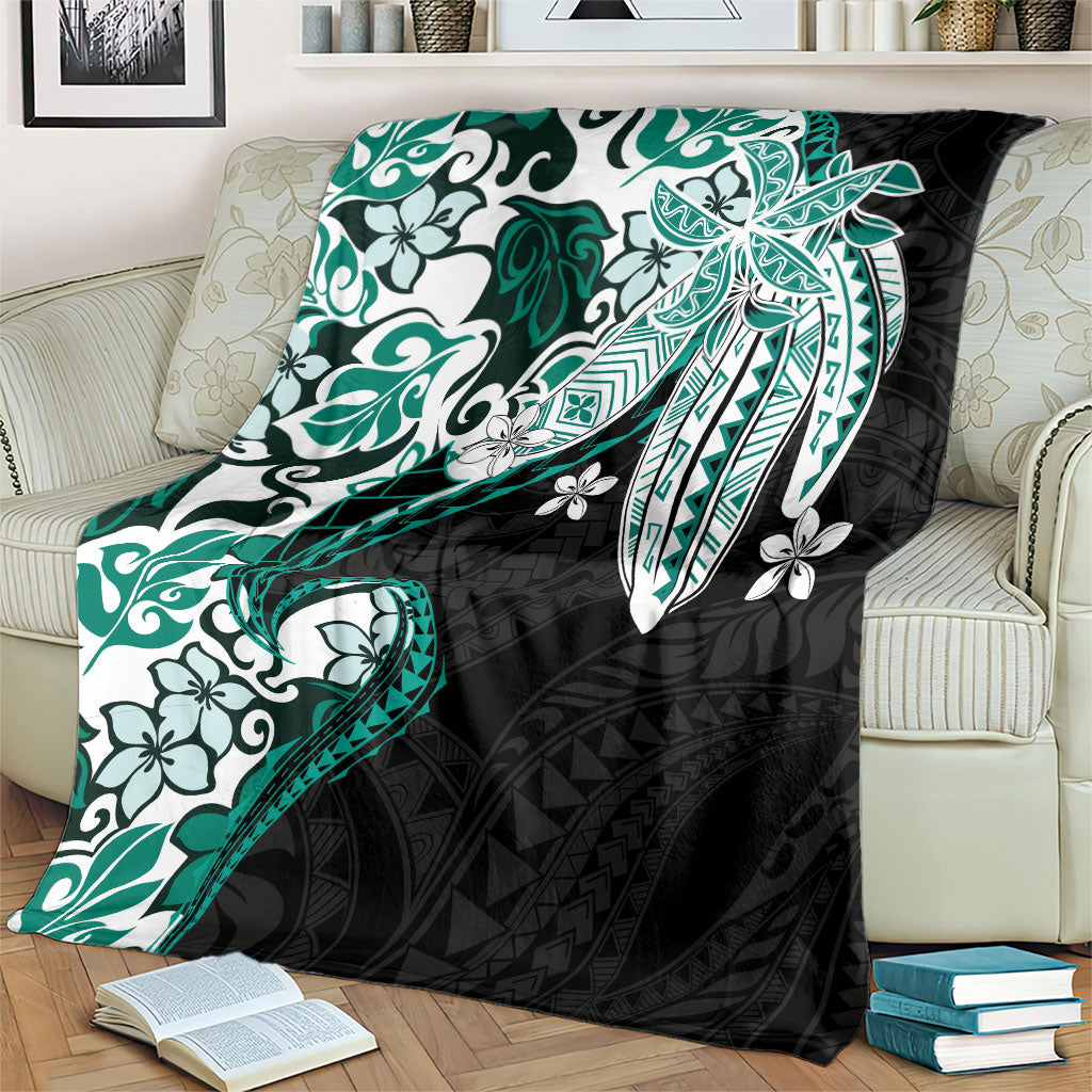 Monstera Plumeria Flowers Teal Blanket Polynesian Pattern LT01 - Polynesian Pride