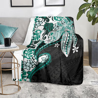 Monstera Plumeria Flowers Teal Blanket Polynesian Pattern LT01 - Polynesian Pride