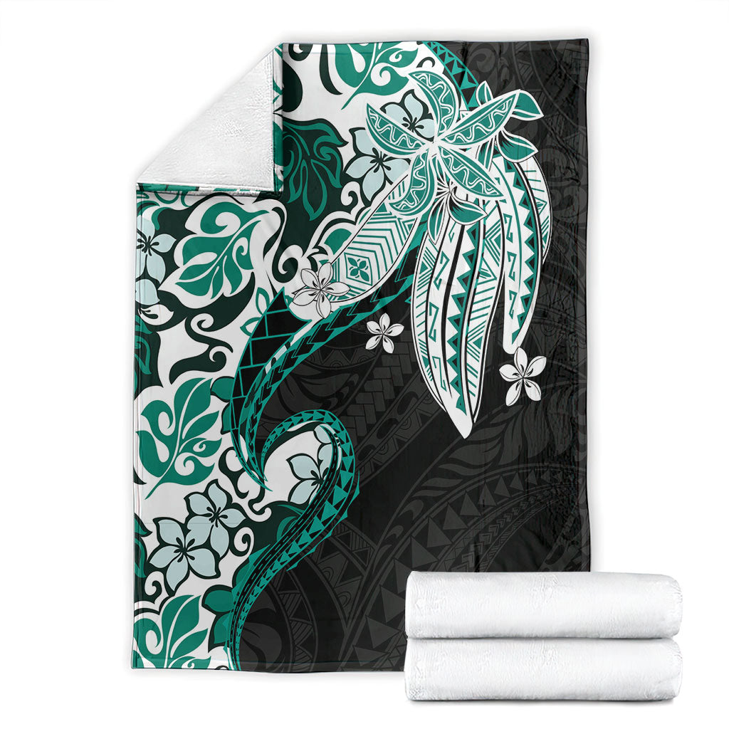 Monstera Plumeria Flowers Teal Blanket Polynesian Pattern LT01 - Polynesian Pride