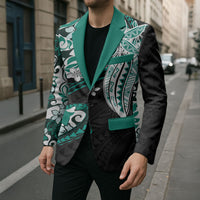 Monstera Plumeria Flowers Teal Blazer Polynesian Pattern LT01 - Polynesian Pride