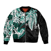 Monstera Plumeria Flowers Teal Bomber Jacket Polynesian Pattern LT01 Unisex Teal - Polynesian Pride
