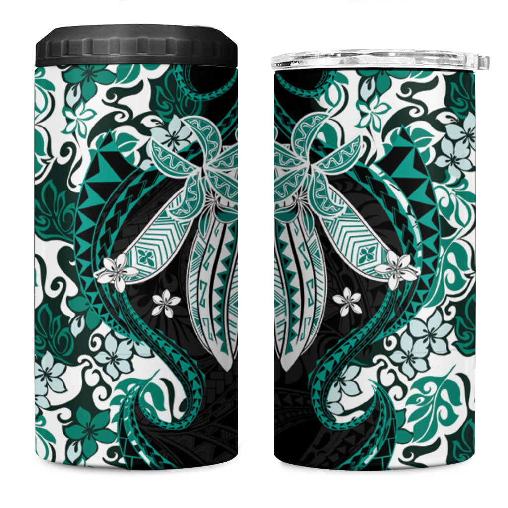 Monstera Plumeria Flowers Teal 4 in 1 Can Cooler Tumbler Polynesian Pattern LT01 One Size: 16 oz Teal - Polynesian Pride