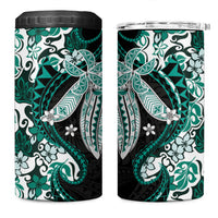 Monstera Plumeria Flowers Teal 4 in 1 Can Cooler Tumbler Polynesian Pattern LT01 One Size: 16 oz Teal - Polynesian Pride