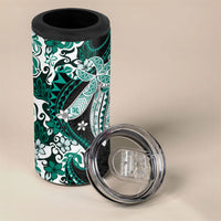Monstera Plumeria Flowers Teal 4 in 1 Can Cooler Tumbler Polynesian Pattern LT01 - Polynesian Pride