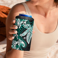 Monstera Plumeria Flowers Teal 4 in 1 Can Cooler Tumbler Polynesian Pattern LT01 - Polynesian Pride