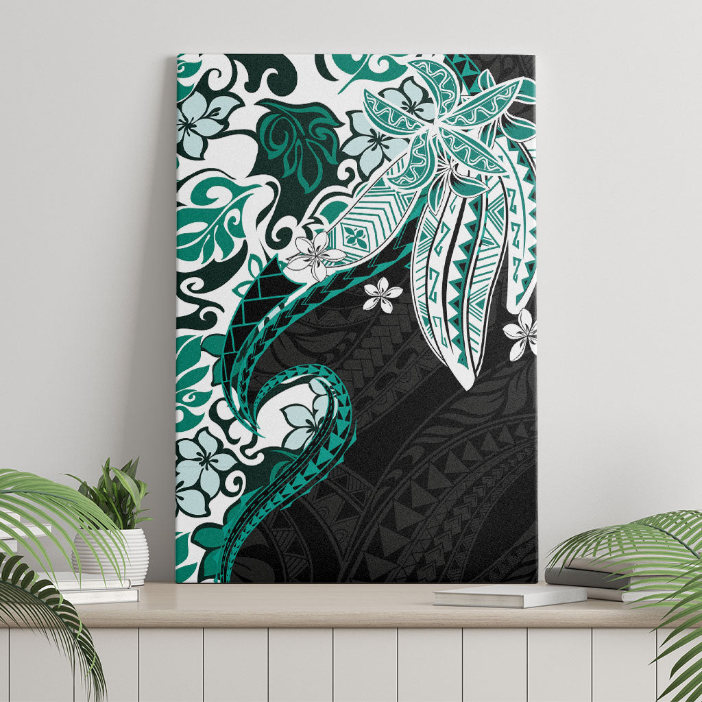 Monstera Plumeria Flowers Teal Canvas Wall Art Polynesian Pattern LT01 - Polynesian Pride