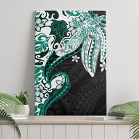 Monstera Plumeria Flowers Teal Canvas Wall Art Polynesian Pattern LT01 - Polynesian Pride