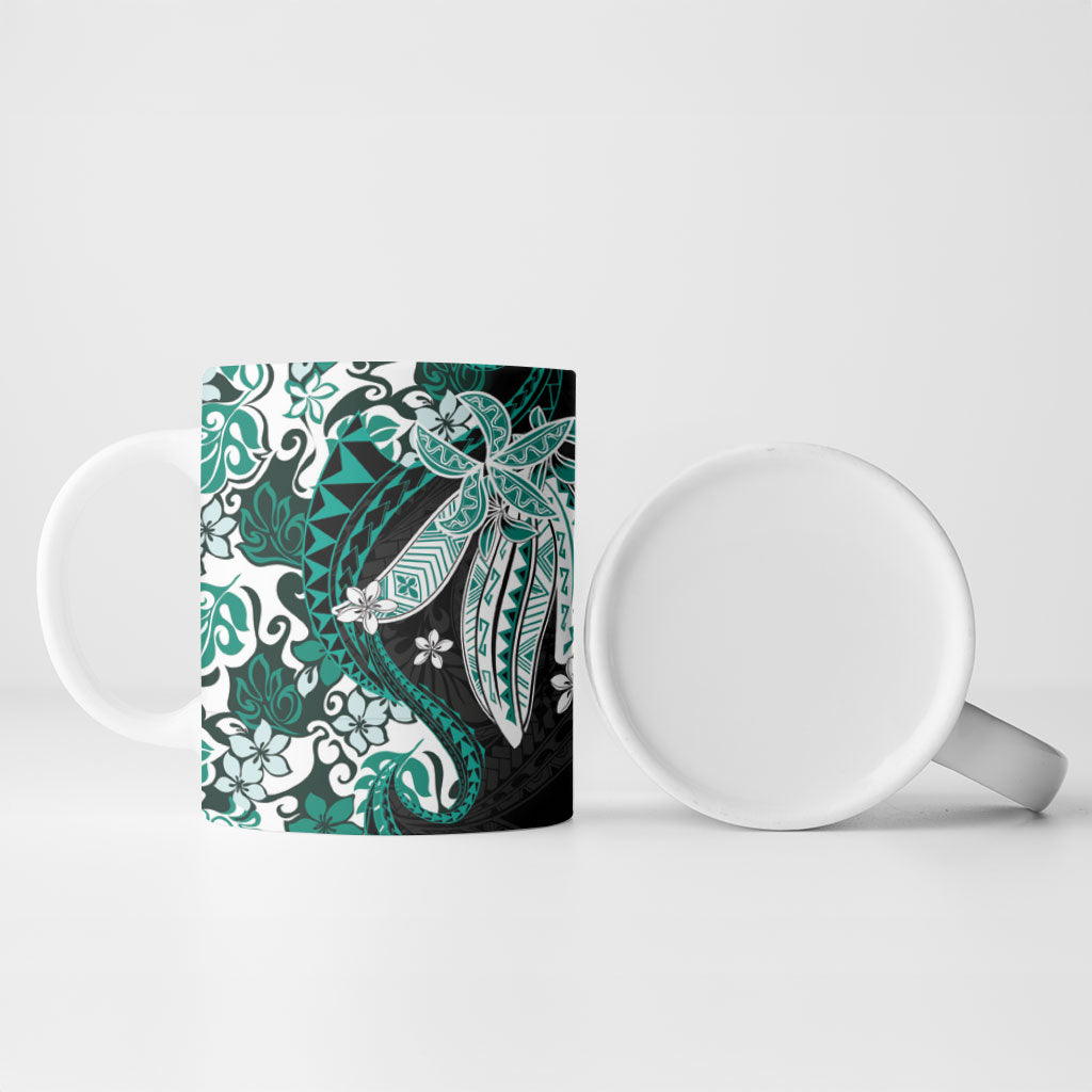 Monstera Plumeria Flowers Teal Ceramic Mug Polynesian Pattern LT01 - Polynesian Pride