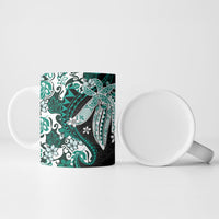Monstera Plumeria Flowers Teal Ceramic Mug Polynesian Pattern LT01 - Polynesian Pride
