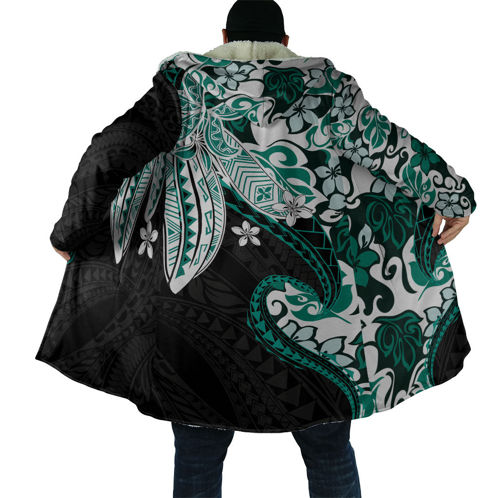 Monstera Plumeria Flowers Teal Cloak Polynesian Pattern LT01 - Polynesian Pride