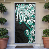Monstera Plumeria Flowers Teal Door Cover Polynesian Pattern