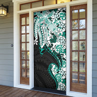 Monstera Plumeria Flowers Teal Door Cover Polynesian Pattern