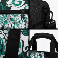 Monstera Plumeria Flowers Teal Duffle Bag Polynesian Pattern