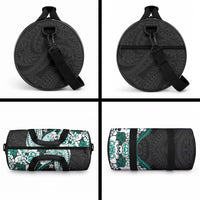 Monstera Plumeria Flowers Teal Duffle Bag Polynesian Pattern