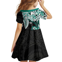 Monstera Plumeria Flowers Teal Family Matching Long Sleeve Bodycon Dress and Hawaiian Shirt Polynesian Pattern