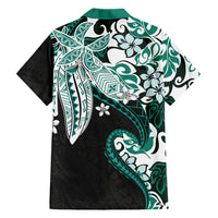 Monstera Plumeria Flowers Teal Family Matching Off The Shoulder Long Sleeve Dress and Hawaiian Shirt Polynesian Pattern