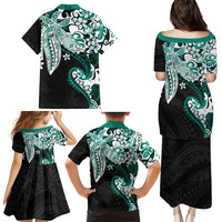 Monstera Plumeria Flowers Teal Family Matching Puletasi and Hawaiian Shirt Polynesian Pattern LT01 - Polynesian Pride