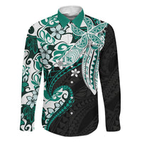 Monstera Plumeria Flowers Teal Family Matching Short Sleeve Bodycon Dress and Hawaiian Shirt Polynesian Pattern