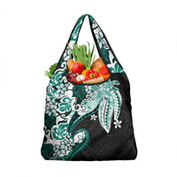 Monstera Plumeria Flowers Teal Grocery Bag Polynesian Pattern LT01 1-pack One Size Teal - Polynesian Pride