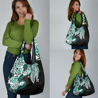 Monstera Plumeria Flowers Teal Grocery Bag Polynesian Pattern LT01 - Polynesian Pride