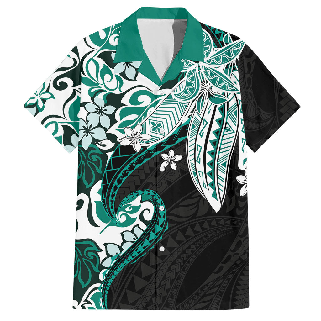 Monstera Plumeria Flowers Teal Hawaiian Shirt Polynesian Pattern LT01 Teal - Polynesian Pride