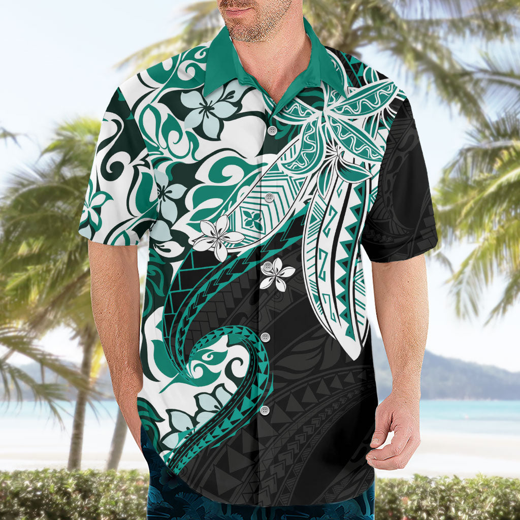 Monstera Plumeria Flowers Teal Hawaiian Shirt Polynesian Pattern LT01 - Polynesian Pride