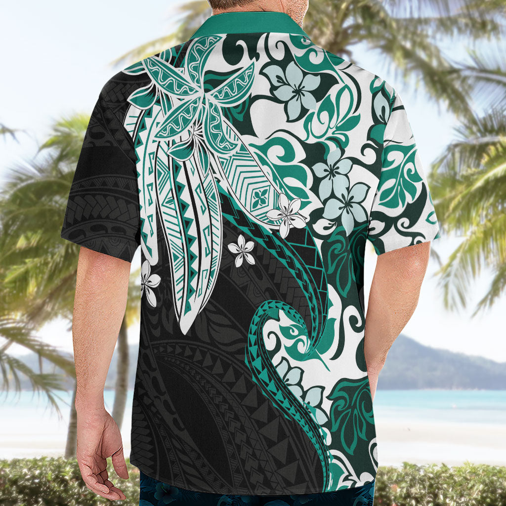 Monstera Plumeria Flowers Teal Hawaiian Shirt Polynesian Pattern LT01 - Polynesian Pride