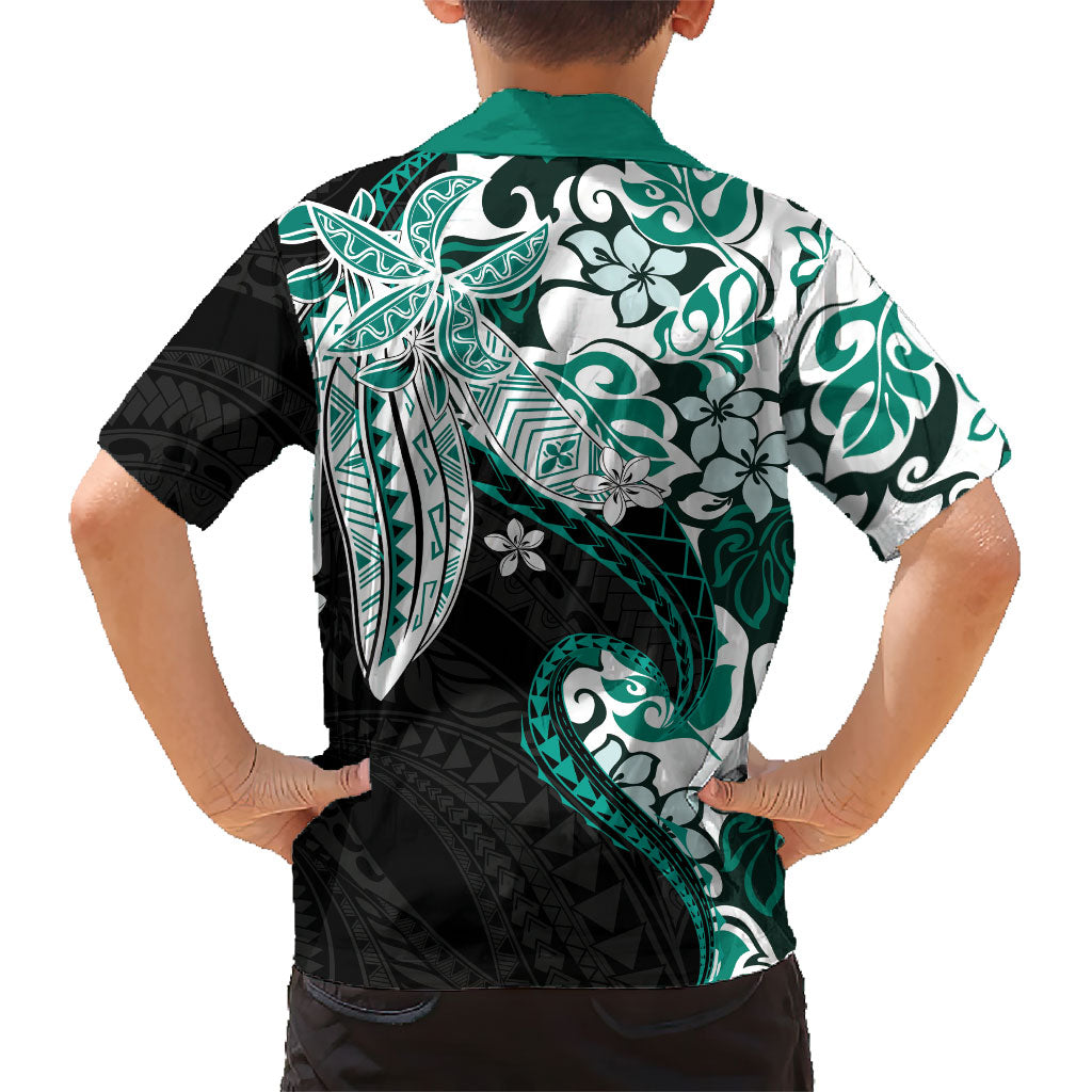 Monstera Plumeria Flowers Teal Hawaiian Shirt Polynesian Pattern LT01 - Polynesian Pride