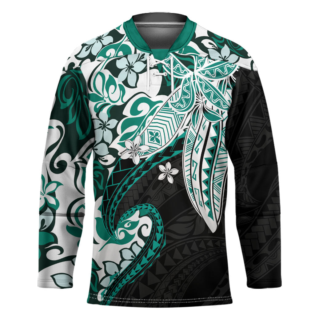 Monstera Plumeria Flowers Teal Hockey Jersey Polynesian Pattern LT01 Unisex Teal - Polynesian Pride