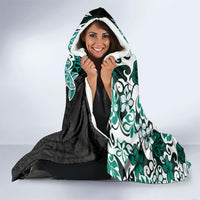 Monstera Plumeria Flowers Teal Hooded Blanket Polynesian Pattern