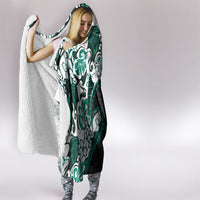 Monstera Plumeria Flowers Teal Hooded Blanket Polynesian Pattern