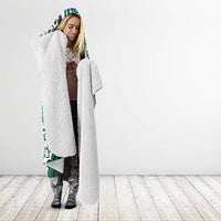 Monstera Plumeria Flowers Teal Hooded Blanket Polynesian Pattern