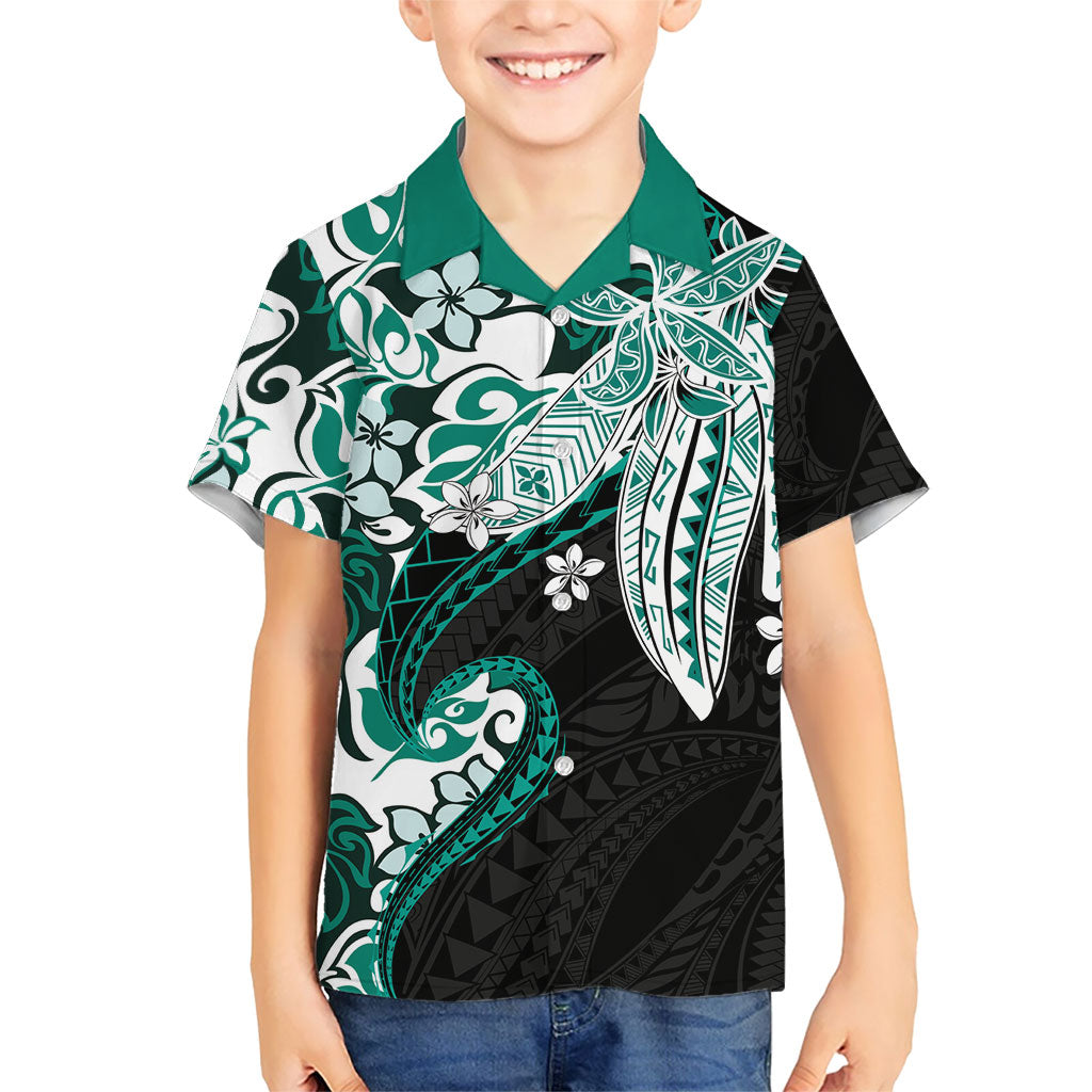 Monstera Plumeria Flowers Teal Kid Hawaiian Shirt Polynesian Pattern LT01 Kid Teal - Polynesian Pride