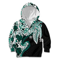 Monstera Plumeria Flowers Teal Kid Hoodie Polynesian Pattern LT01 Zip Hoodie Teal - Polynesian Pride