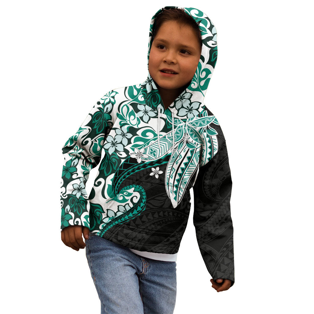 Monstera Plumeria Flowers Teal Kid Hoodie Polynesian Pattern LT01 - Polynesian Pride
